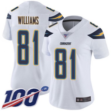 Los Angeles Chargers NFL Football Mike Williams White Jersey Women Limited 81 Road 100th Season Vapor Untouchable